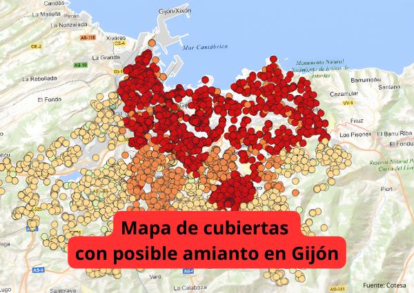 Mapa cubiertas con posible amianto en Gijón Mapa cubiertas con posible amianto en Gijón